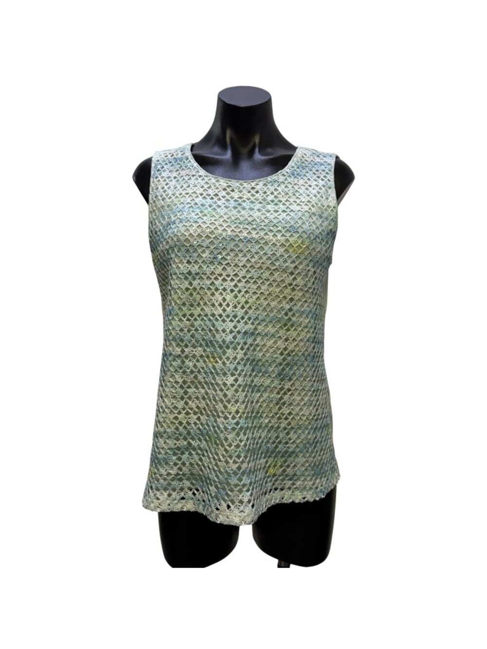 Chico's Mint Sleeveless Blouse With Sequined Crochet Overlay Size 1/M